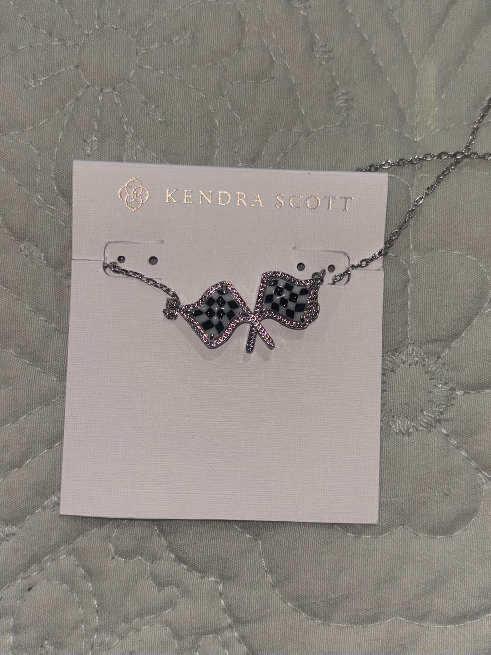 Kendra Scott Silver Necklace with Black-and-White Checkered Flags Pendant - Picture 2 of 6